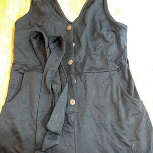 Black Sleeveless Button-Up Romper